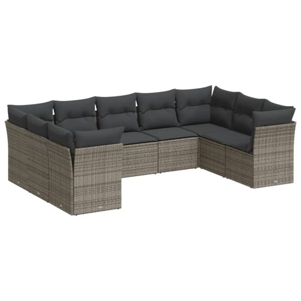 vidaXL sofasæt til haven 9 dele med hynder polyrattan grå