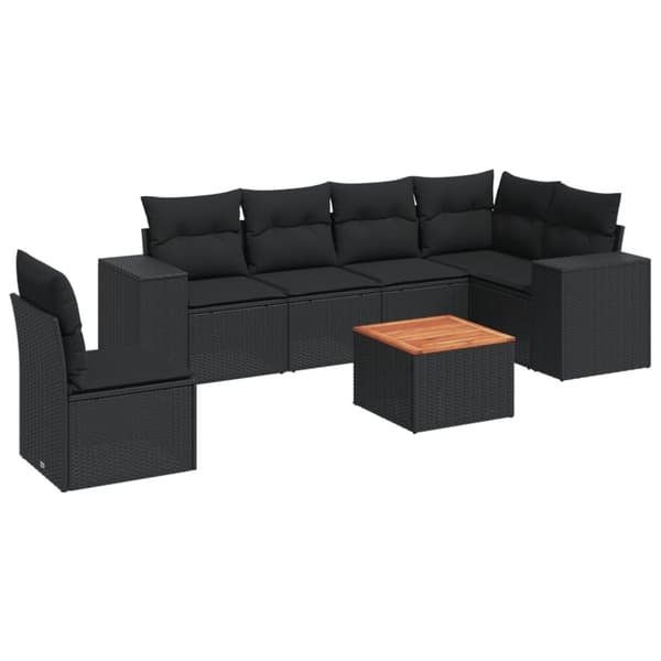 vidaXL sofasæt til haven 7 dele med hynder polyrattan sort