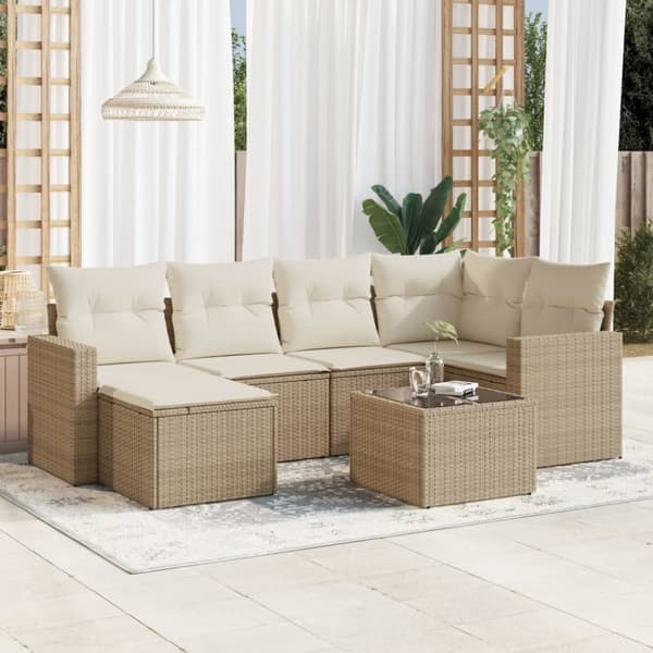 vidaXL sofasæt til haven 7 dele med hynder polyrattan beige
