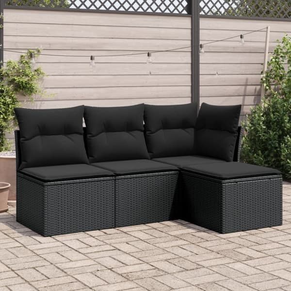 vidaXL sofasæt til haven 4 dele med hynder polyrattan sort