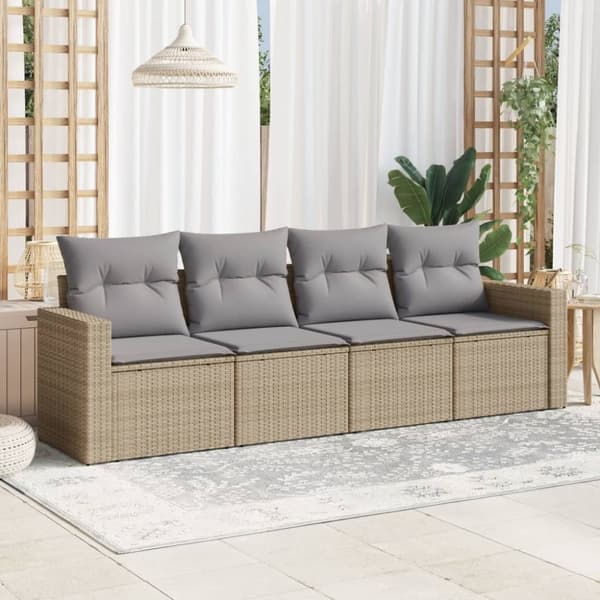 vidaXL sofasæt til haven 4 dele med hynder polyrattan beige