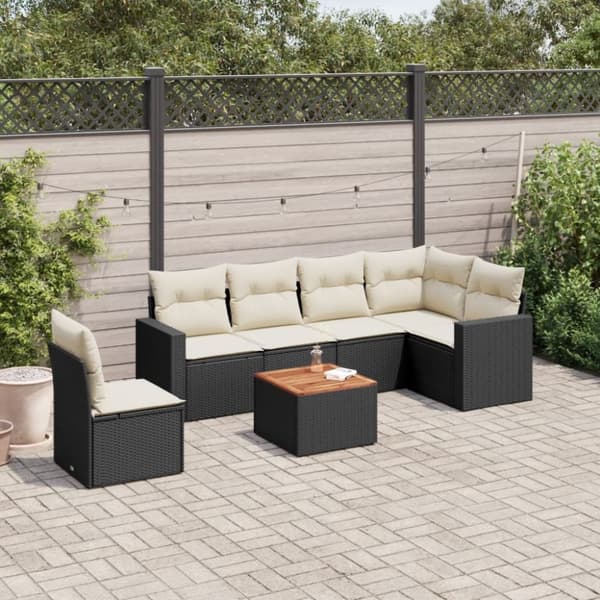 vidaXL sofasæt til haven 7 dele med hynder polyrattan sort