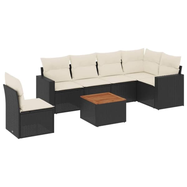 vidaXL sofasæt til haven 7 dele med hynder polyrattan sort