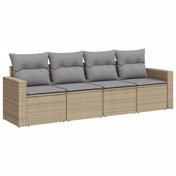 vidaXL Soffgrupp för trädgård med dynor 4 delar beige konstrotting