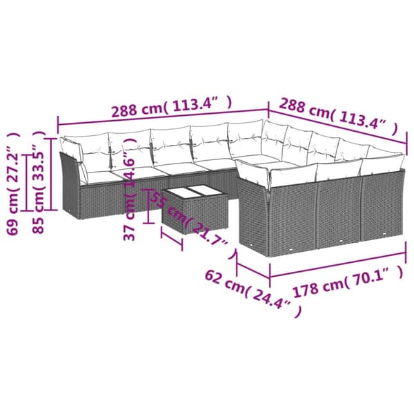 vidaXL sofasæt til haven 12 dele med hynder polyrattan sort