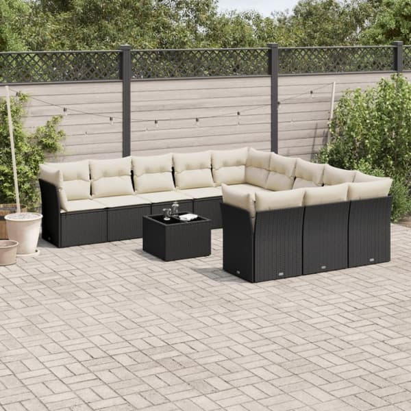 vidaXL sofasæt til haven 12 dele med hynder polyrattan sort