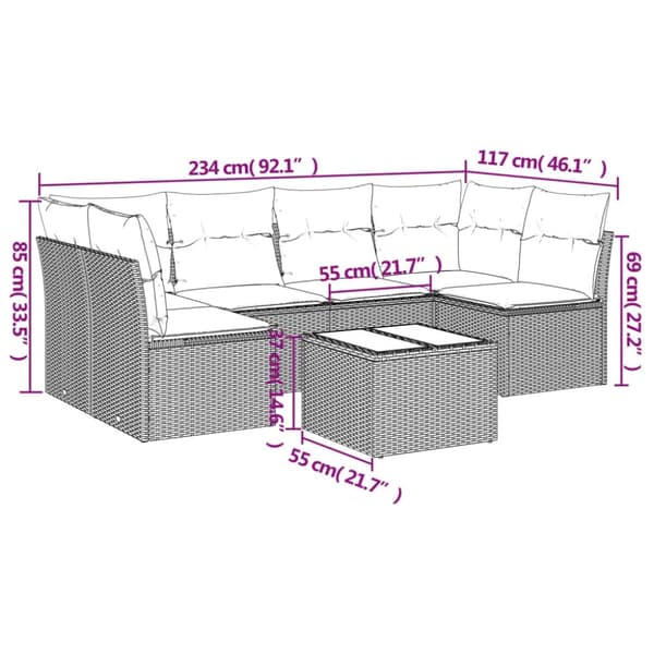 vidaXL sofasæt til haven 7 dele med hynder polyrattan beige