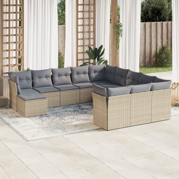 vidaXL sofasæt til haven 12 dele med hynder polyrattan beige