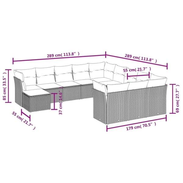vidaXL sofasæt til haven 12 dele med hynder polyrattan beige
