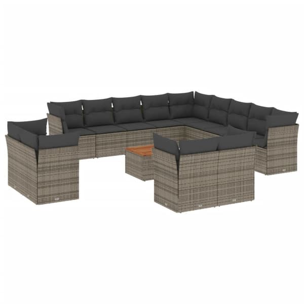 vidaXL sofasæt til haven 14 dele med hynder polyrattan grå