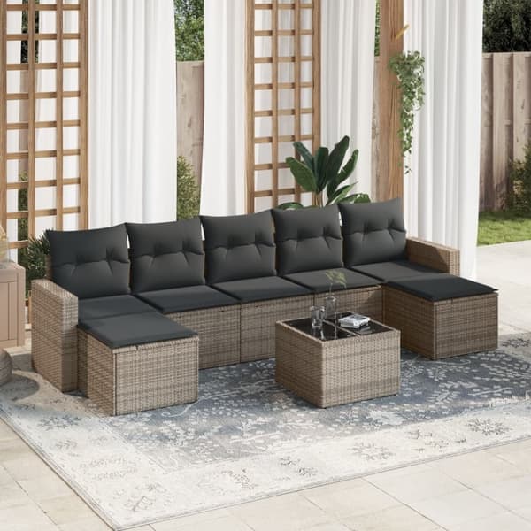 vidaXL sofasæt til haven 8 dele med hynder polyrattan grå