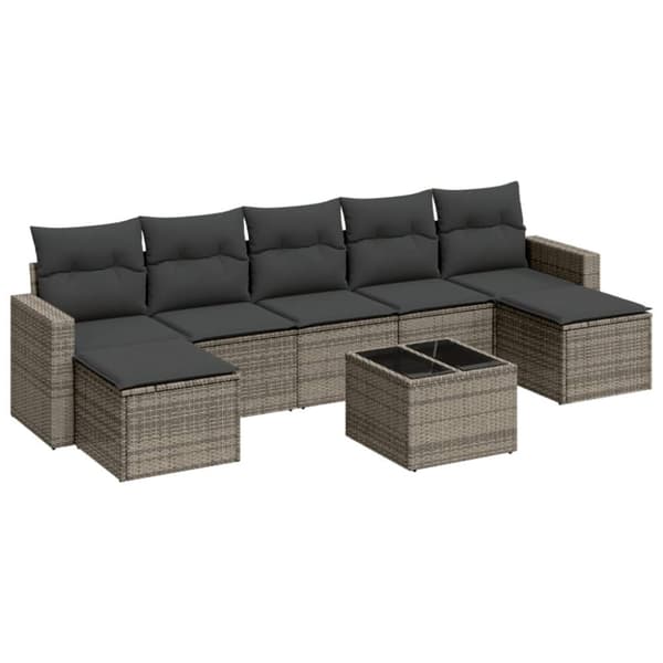 vidaXL sofasæt til haven 8 dele med hynder polyrattan grå