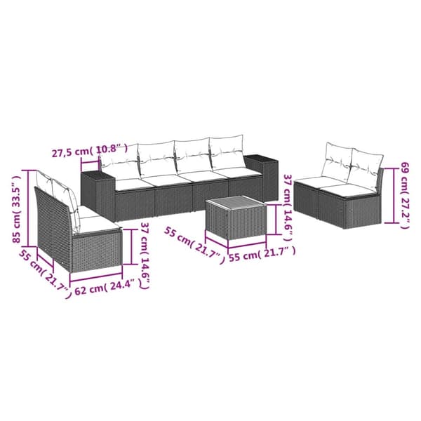 vidaXL sofasæt til haven 9 dele med hynder polyrattan beige