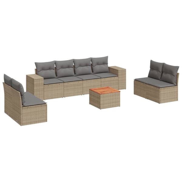 vidaXL sofasæt til haven 9 dele med hynder polyrattan beige