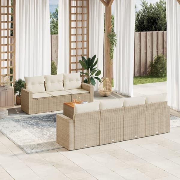 vidaXL sofasæt til haven 8 dele med hynder polyrattan beige