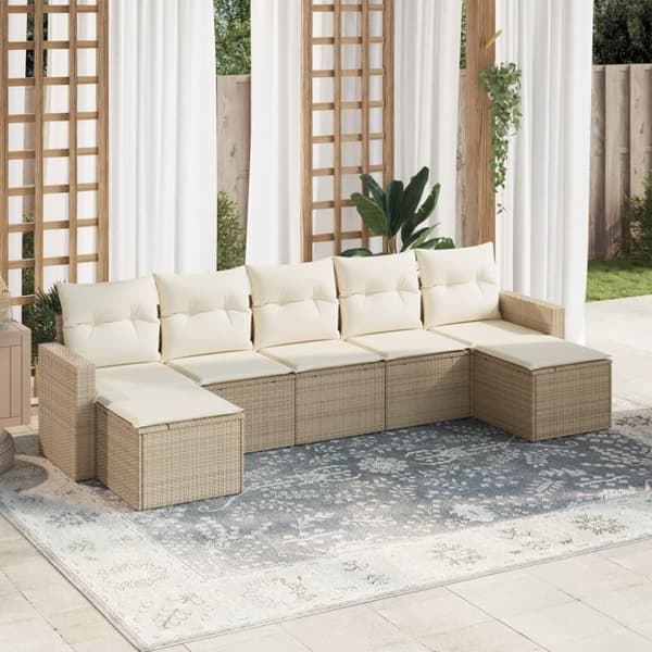 vidaXL sofasæt til haven 7 dele med hynder polyrattan beige