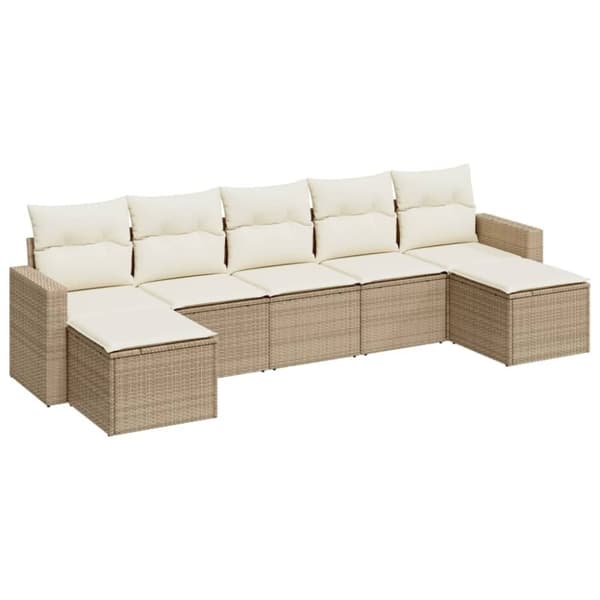 vidaXL sofasæt til haven 7 dele med hynder polyrattan beige