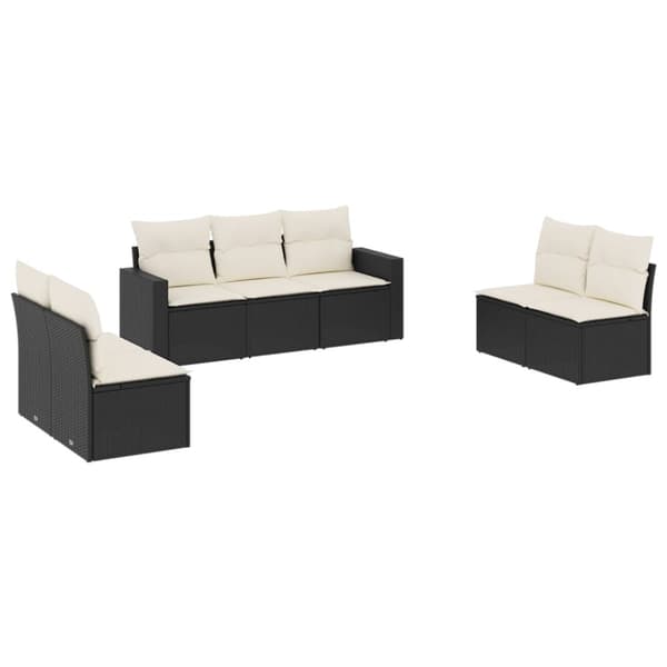 vidaXL sofasæt til haven 7 dele med hynder polyrattan sort