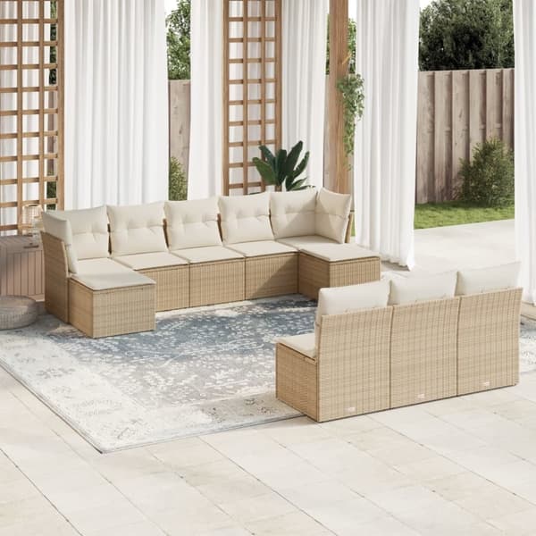 vidaXL Soffgrupp för trädgård med dynor 10 delar beige konstrotting