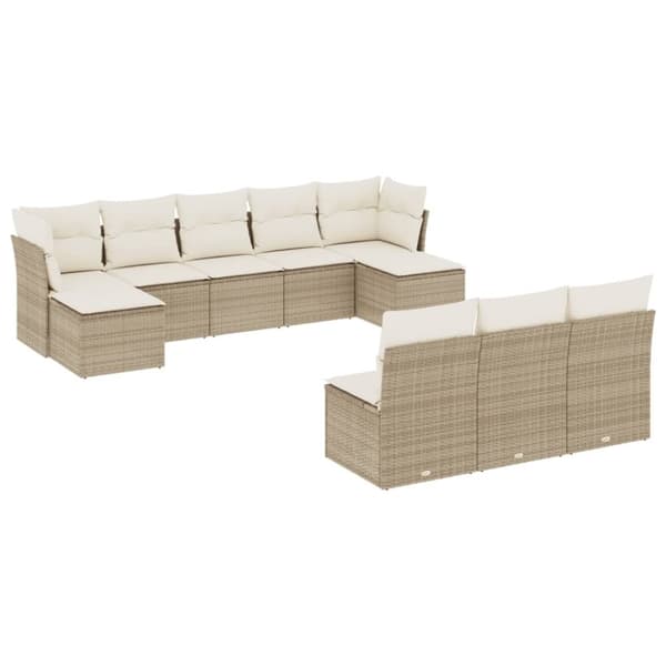 vidaXL Soffgrupp för trädgård med dynor 10 delar beige konstrotting