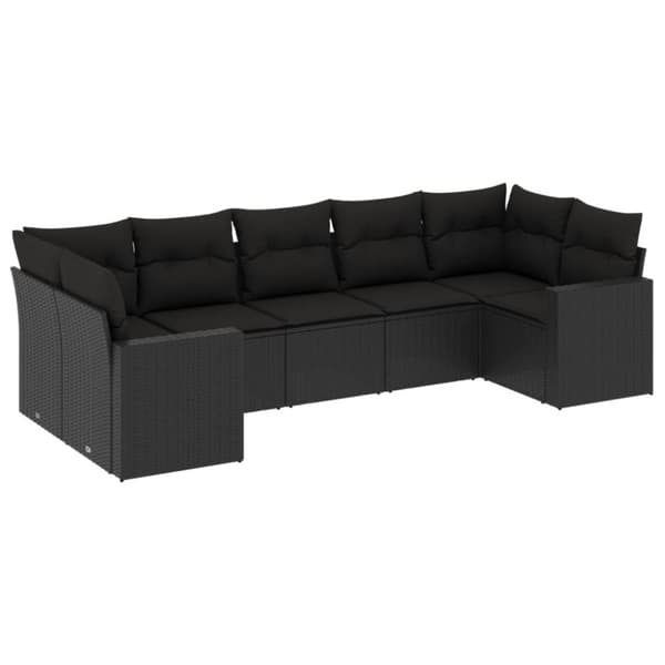 vidaXL sofasæt til haven 7 dele med hynder polyrattan sort