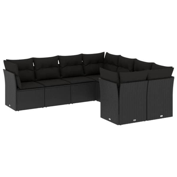 vidaXL Loungegrupp för trädgården med dynor 8 delar svart konstrotting
