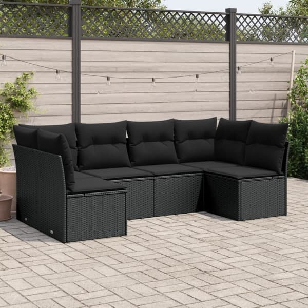 vidaXL sofasæt til haven 6 dele med hynder polyrattan sort
