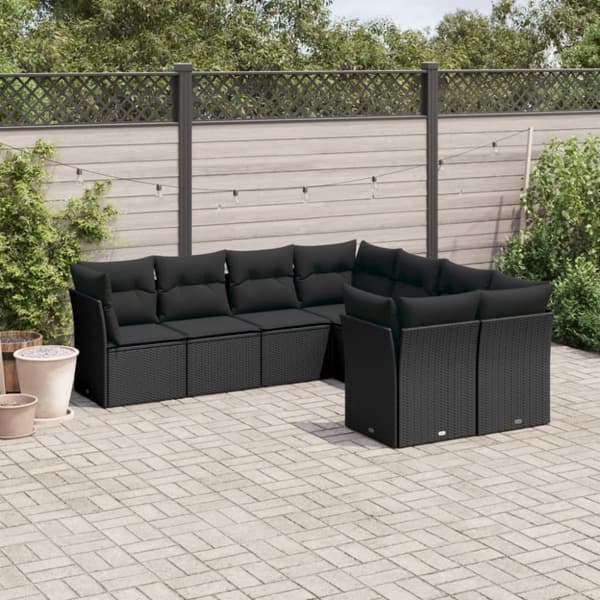 vidaXL sofasæt til haven 8 dele med hynder polyrattan sort