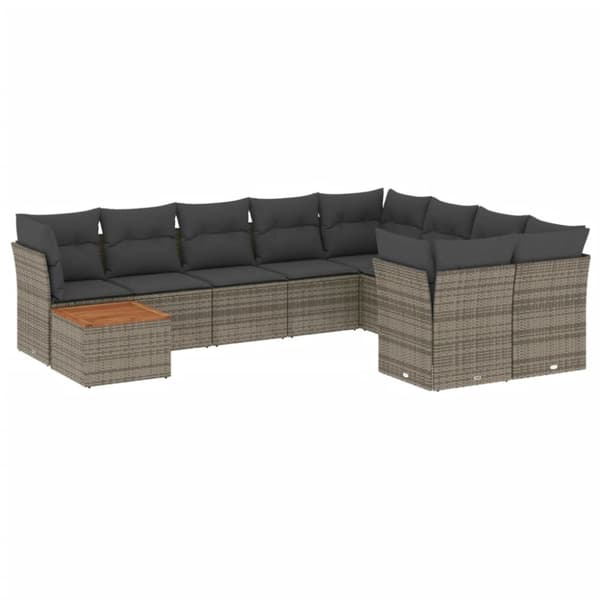 vidaXL sofasæt til haven 10 dele med hynder polyrattan grå