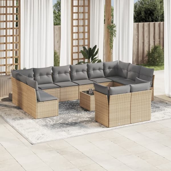 vidaXL sofasæt til haven 13 dele med hynder polyrattan beige