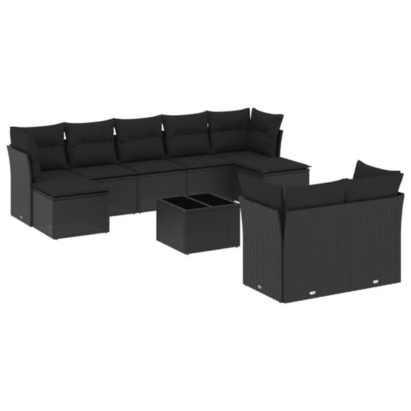 vidaXL sofasæt til haven 10 dele med hynder polyrattan sort