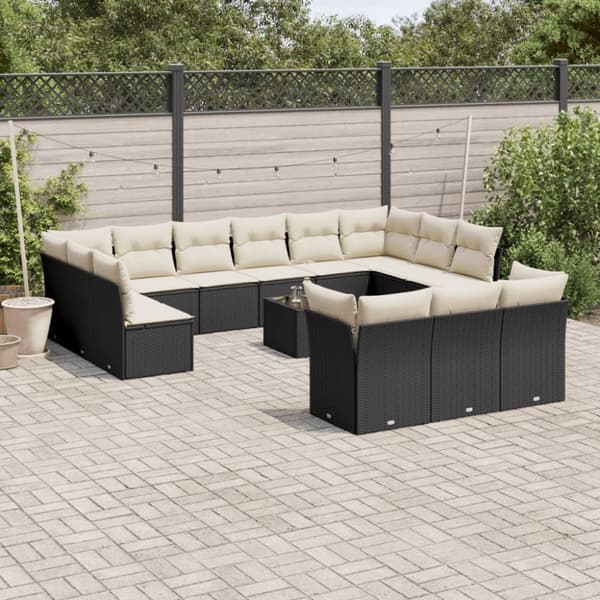 vidaXL sofasæt til haven 14 dele med hynder polyrattan sort