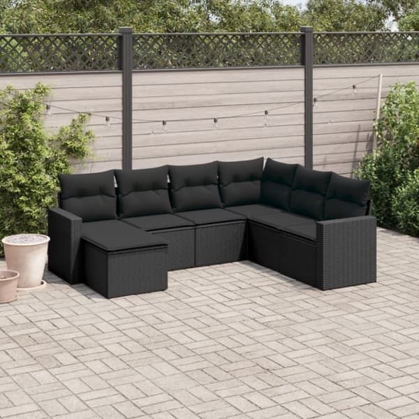 vidaXL sofasæt til haven 7 dele med hynder polyrattan sort