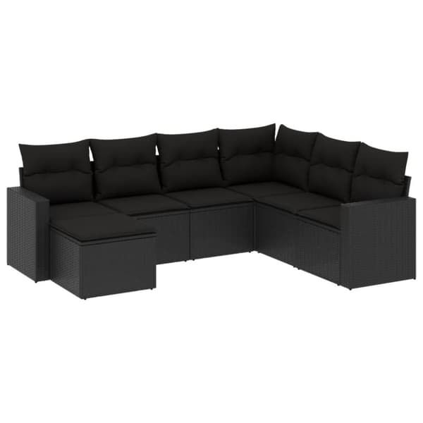 vidaXL sofasæt til haven 7 dele med hynder polyrattan sort