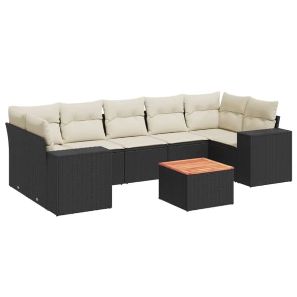 vidaXL sofasæt til haven 8 dele med hynder polyrattan sort