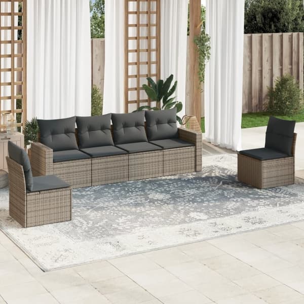 vidaXL sofasæt til haven 6 dele med hynder polyrattan grå