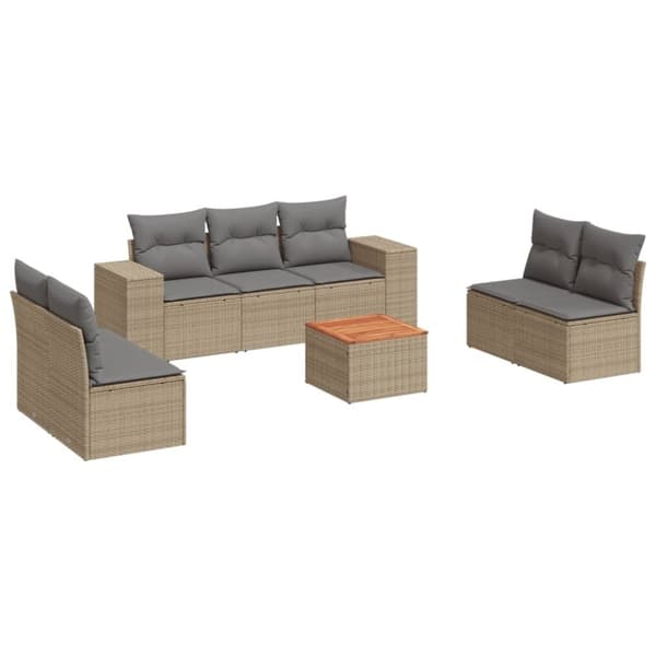 vidaXL Matgrupp för trädgården med dynor 8 delar beige konstrotting