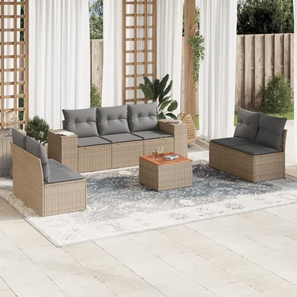 vidaXL sofasæt til haven 8 dele med hynder polyrattan beige