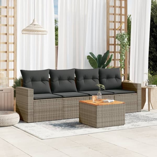 vidaXL sofasæt 5 dele med hynder polyrattan grå