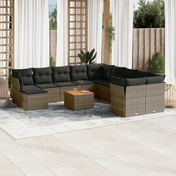 vidaXL sofasæt til haven 12 dele med hynder polyrattan grå