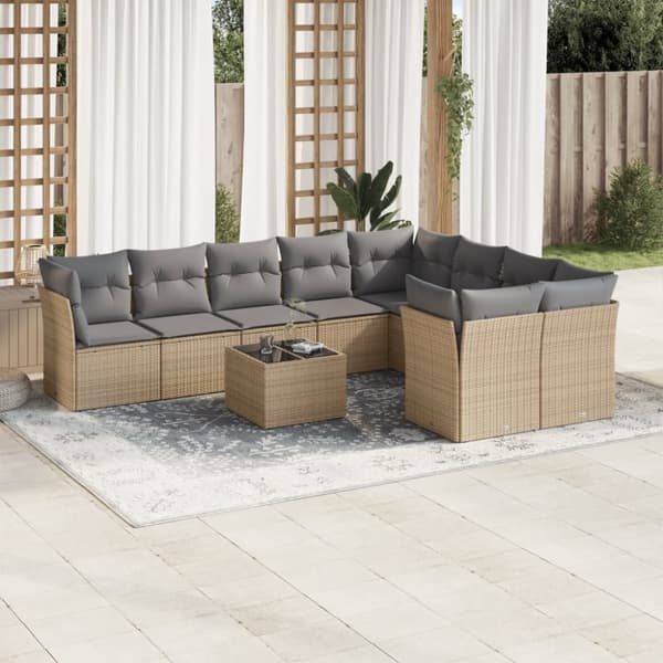 vidaXL sofasæt til haven 10 dele med hynder polyrattan beige