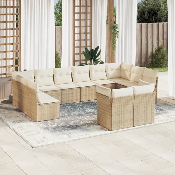vidaXL sofasæt til haven 12 dele med hynder polyrattan beige