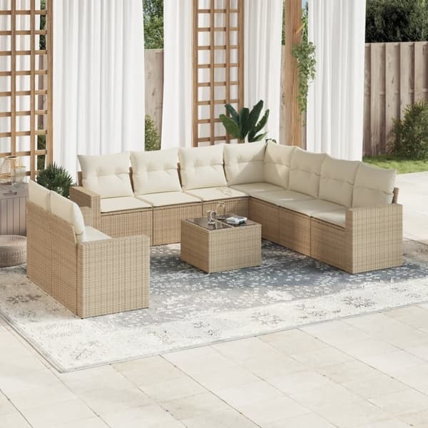 vidaXL sofasæt til haven 10 dele med hynder polyrattan beige