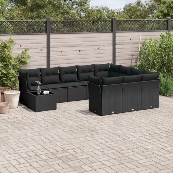 vidaXL sofasæt til haven 11 dele med hynder polyrattan sort