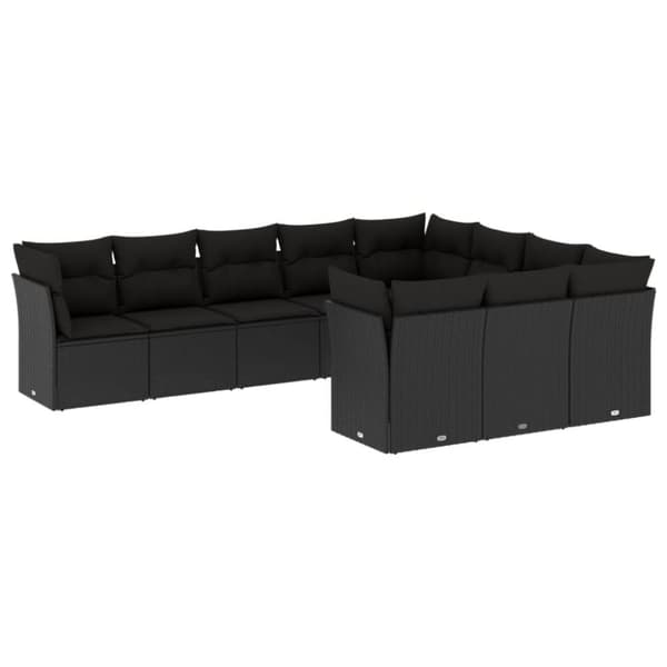 vidaXL sofasæt til haven 10 dele med hynder polyrattan sort