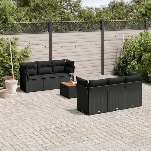 vidaXL sofasæt til haven 7 dele med hynder polyrattan sort