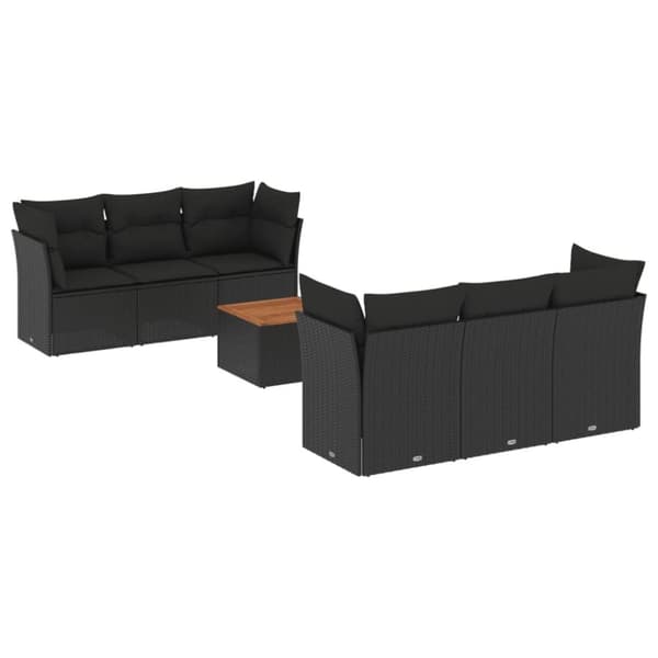 vidaXL sofasæt til haven 7 dele med hynder polyrattan sort
