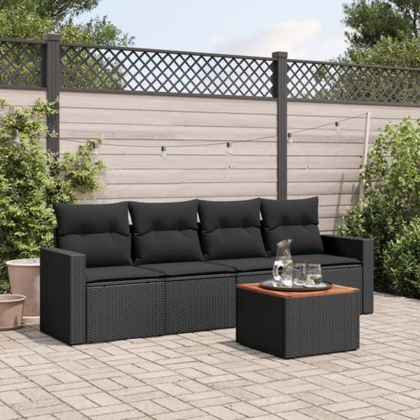 vidaXL Loungegrupp för trädgården med dynor 5 delar svart konstrotting