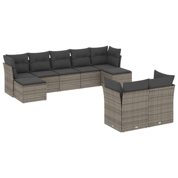 vidaXL sofasæt til haven 9 dele med hynder polyrattan grå