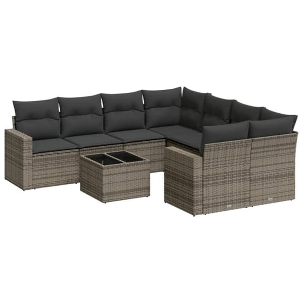 vidaXL sofasæt til haven 9 dele med hynder polyrattan grå